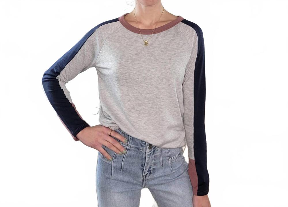 NEW STACCATO jodi color blocked long sleeve top in grey